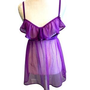 Victoria's Secret Peekaboo Mesh Babydoll Chemise M Purple Dots Sexy Lingerie